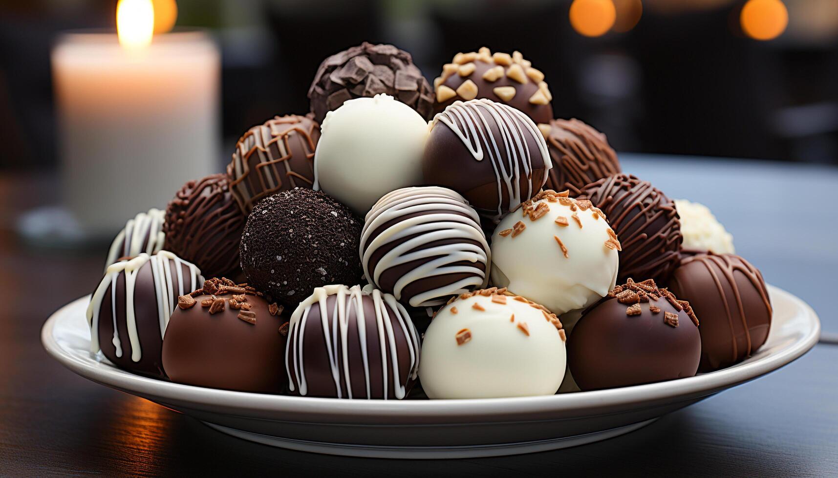 AI generated Gourmet chocolate truffle dessert on a small plate generated by AI photo