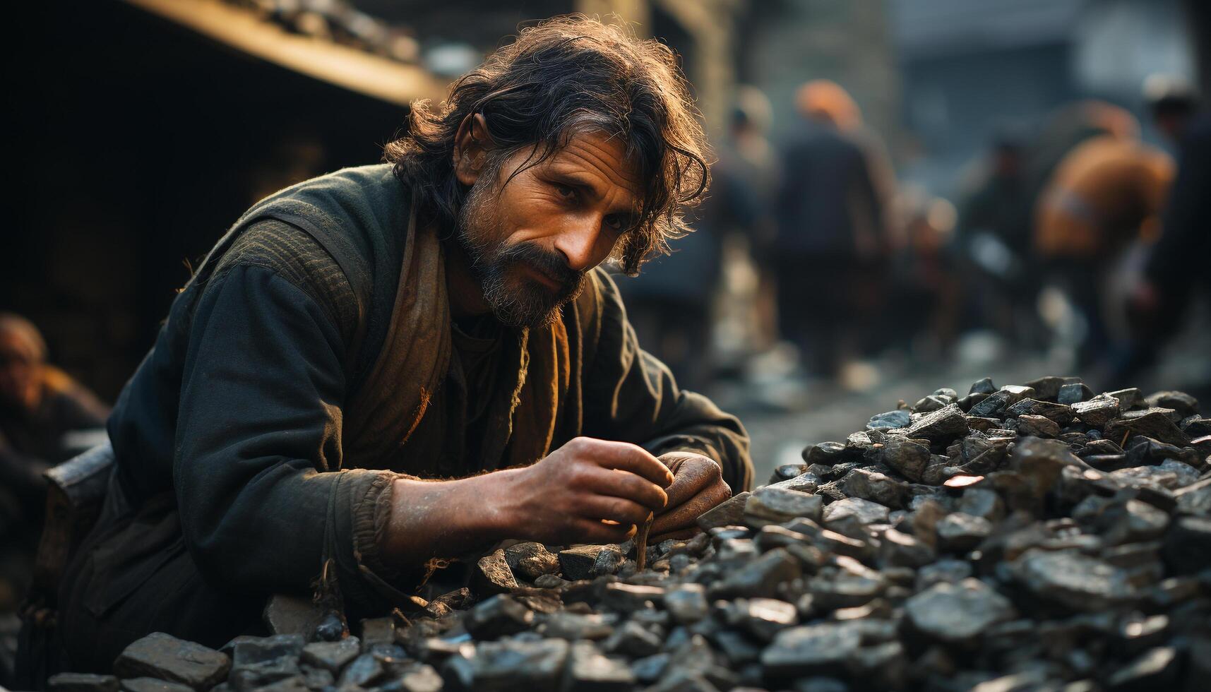 AI generated Smiling man working outdoors, holding fire with confidence generated by AI photo