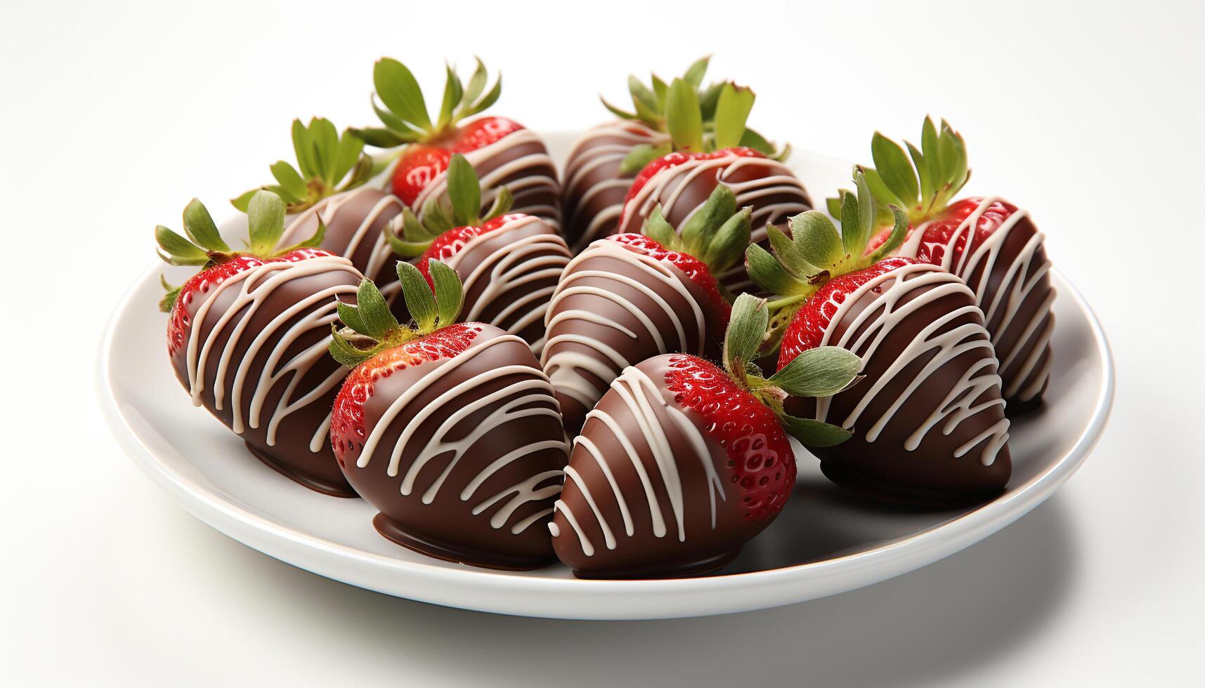 AI generated Chocolate dipped strawberry on a white plate generated by AI photo