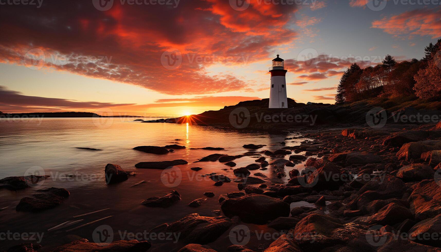 AI generated Sunset over tranquil coastline, water reflects multi colored beauty generated by AI photo