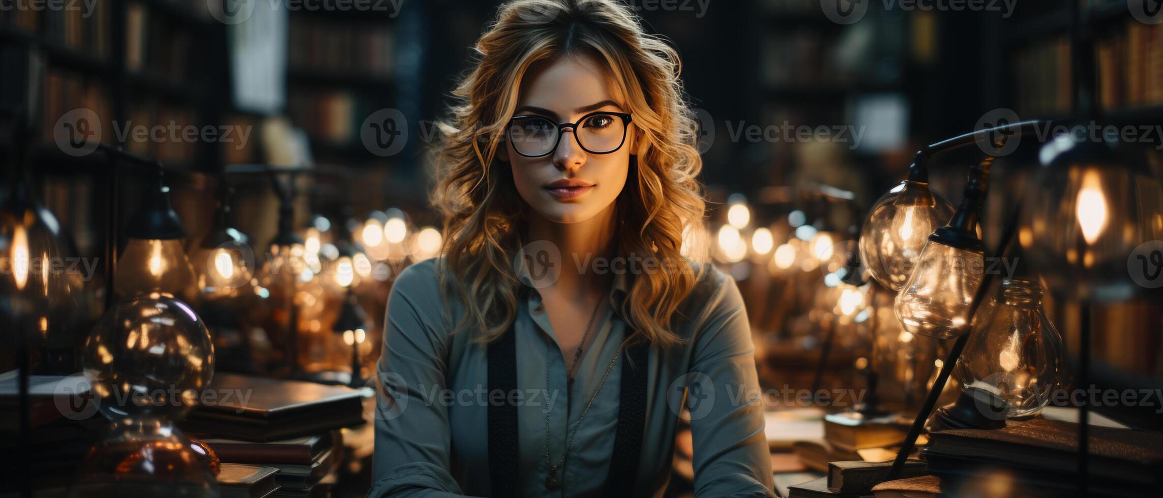 AI generated Confident Librarian in a Vintage Library photo