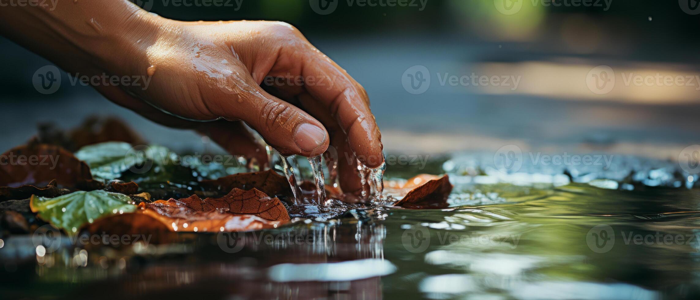 AI generated Hand Nurturing Young Plant with Water Droplets photo