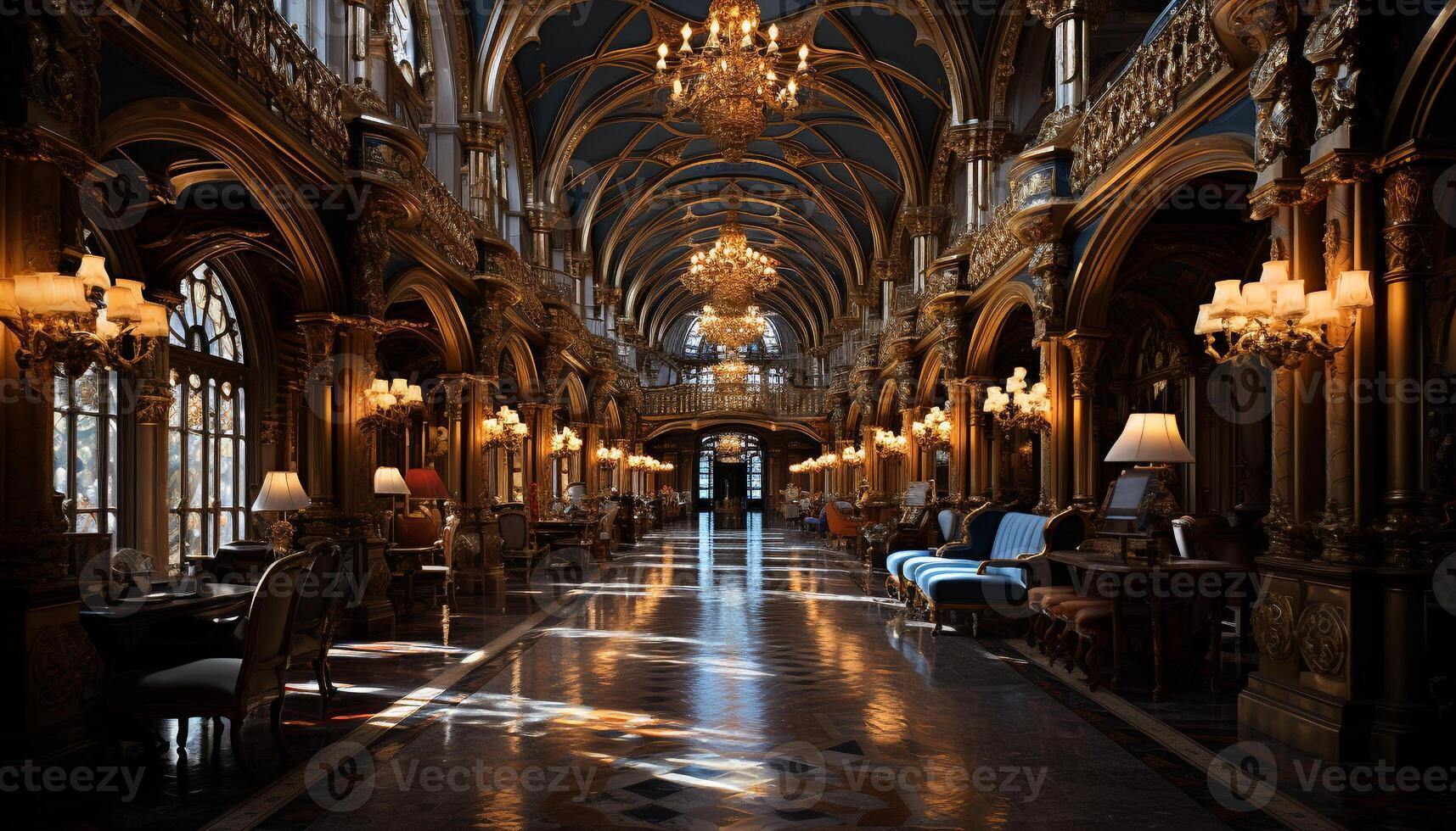 AI generated Ancient cathedral, illuminated by candlelight, exudes spirituality generated by AI photo