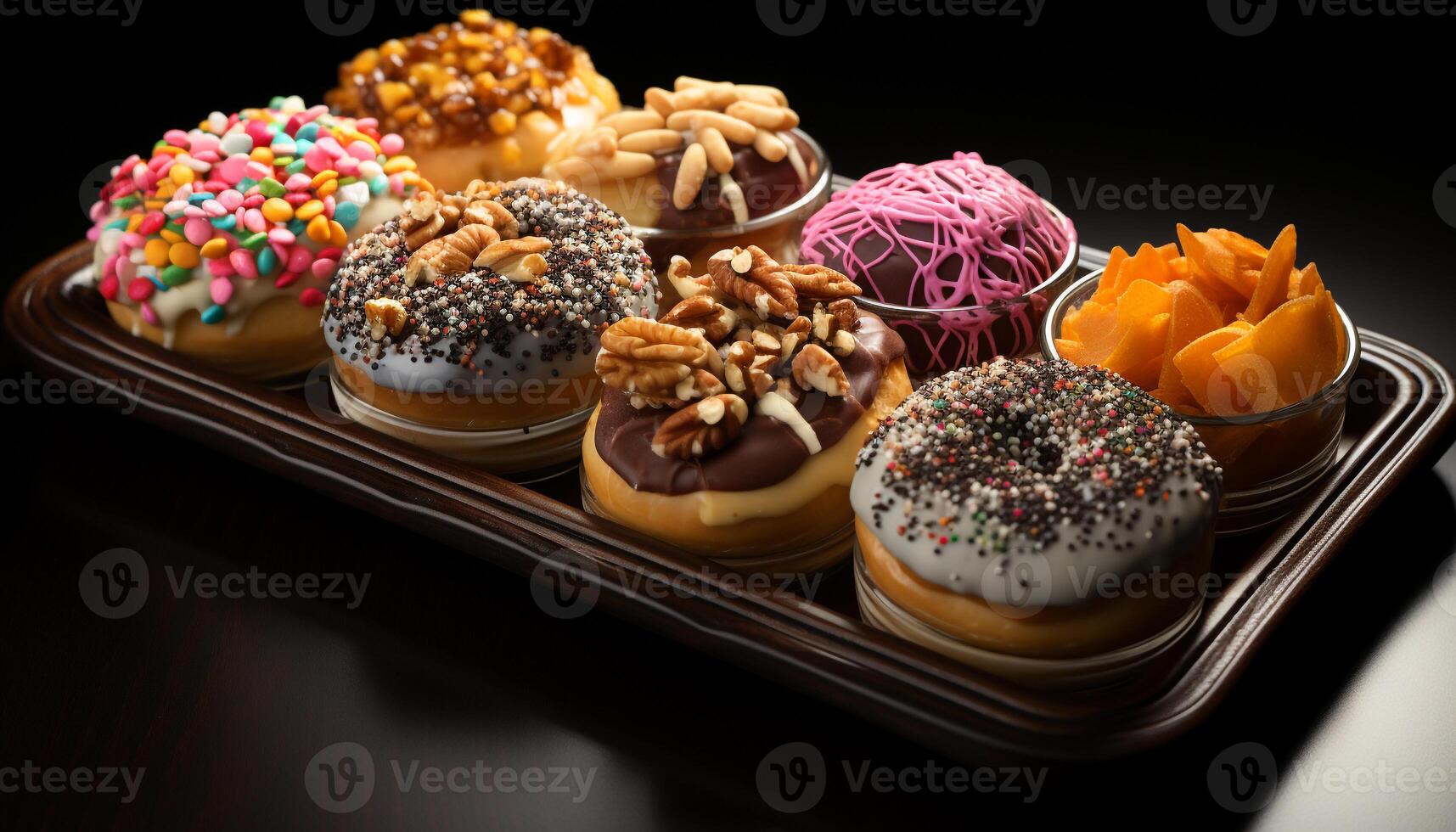 AI generated Delicious gourmet chocolate donut, a sweet indulgence generated by AI photo
