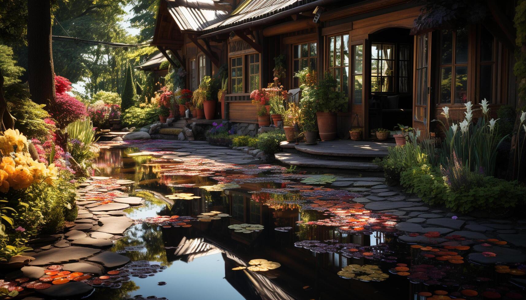 AI generated Beautiful flower blossom in tranquil Japanese garden generated by AI photo