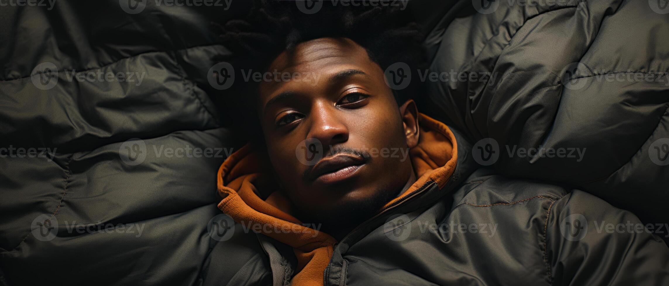 AI generated Contemplative Man Wrapped in Warmth photo