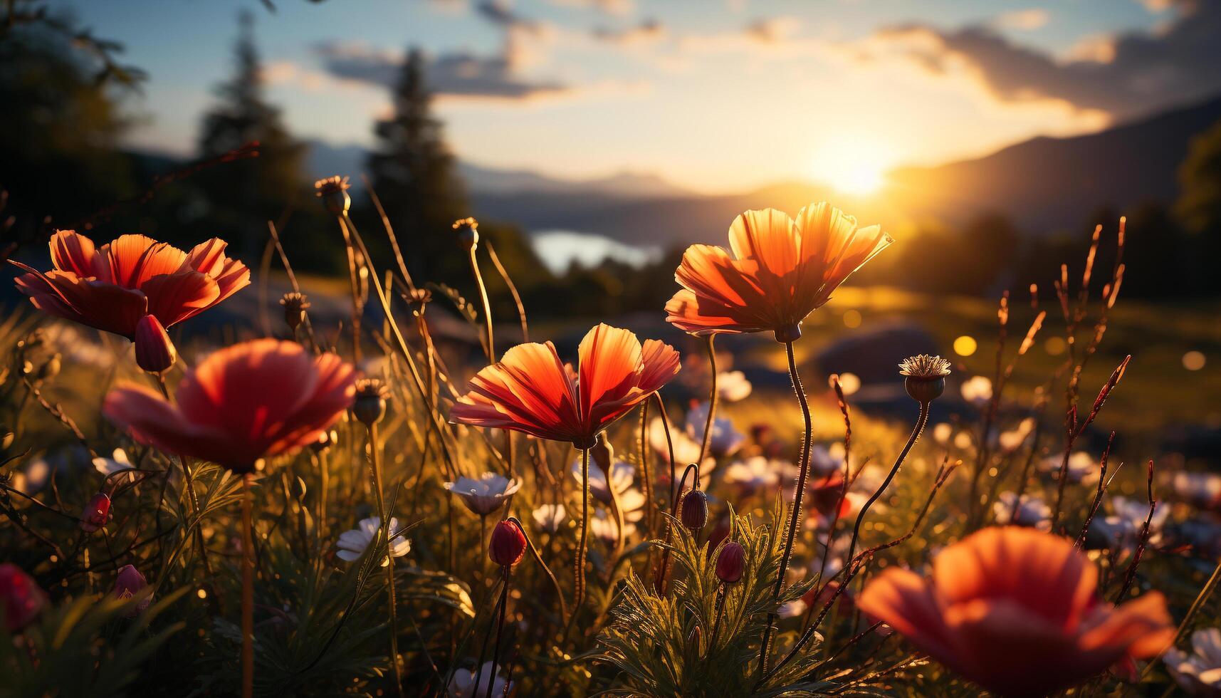ai generado vibrante amarillo flor silvestre flores en el prado generado por ai foto