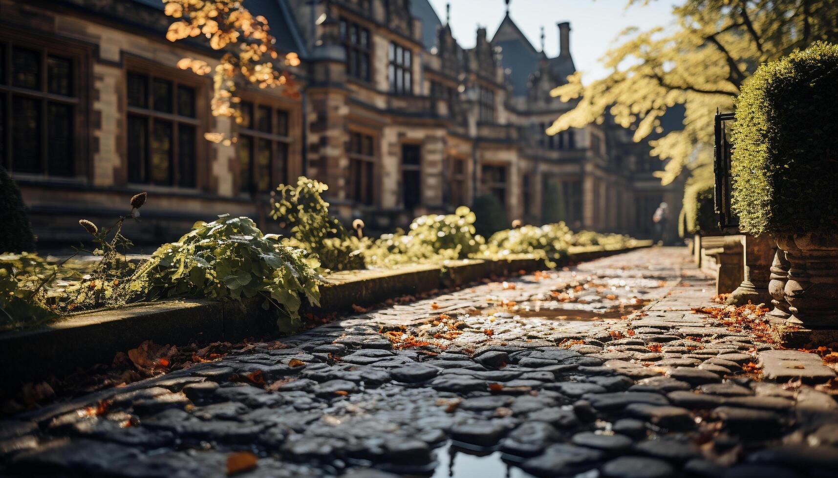 AI generated Old tree branch in autumn, nature historic beauty generated by AI photo