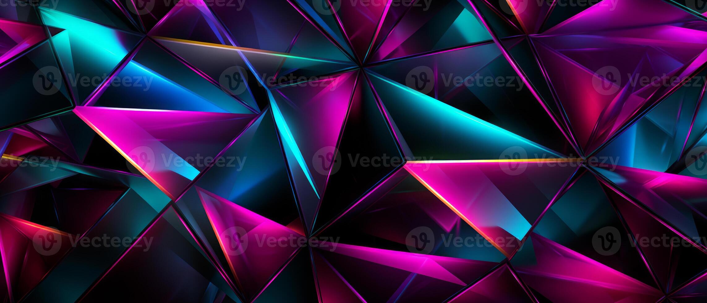 AI generated Abstract Neon Triangular Prism Facets photo