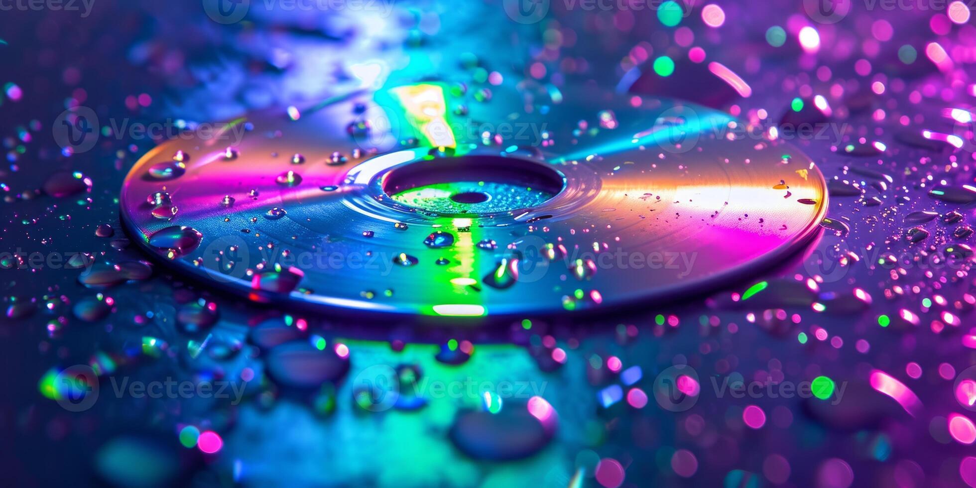 AI generated A CD with water droplets reflecting light photo