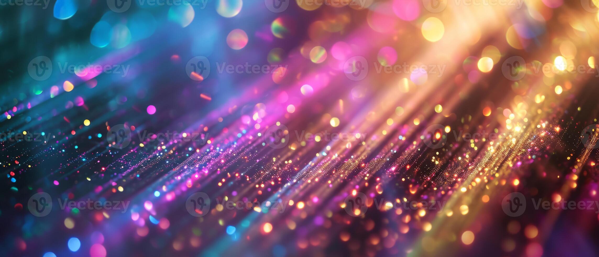 AI generated Wide-angle view of vibrant bokeh lights with a glittery effect photo