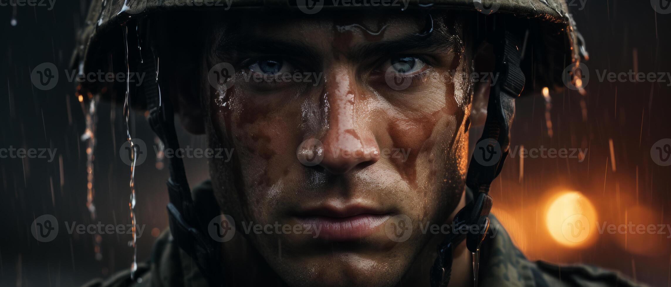 AI generated Soldier's Resilience in the Rain photo