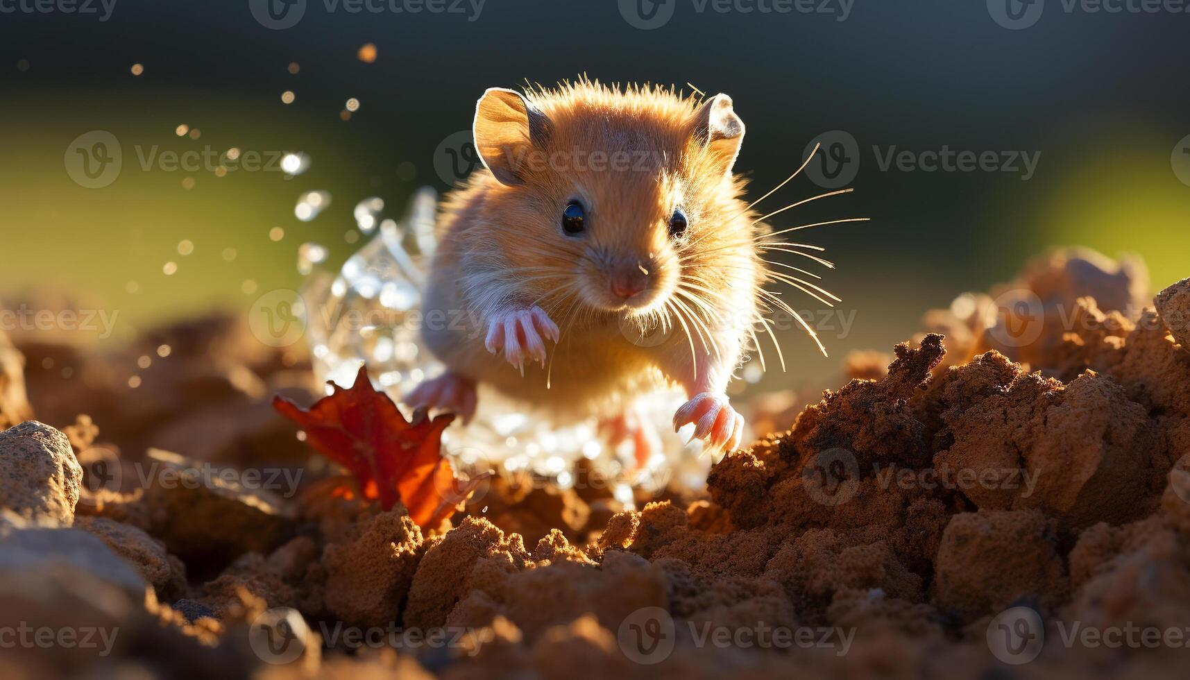 AI generated Cute fluffy rodent playing in the grass generated by AI photo