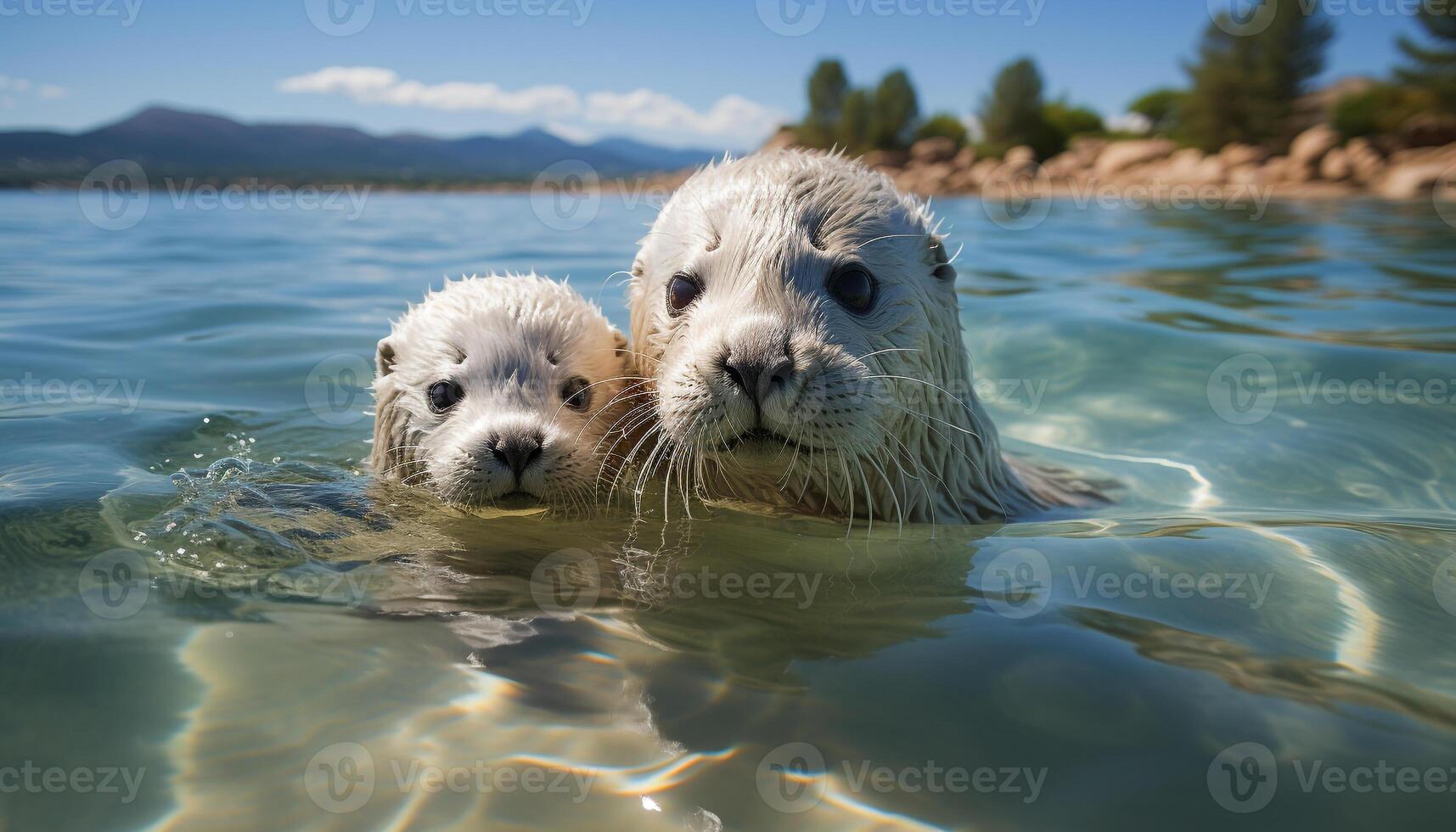 AI generated Cute seal pup looking at camera underwater generated by AI photo