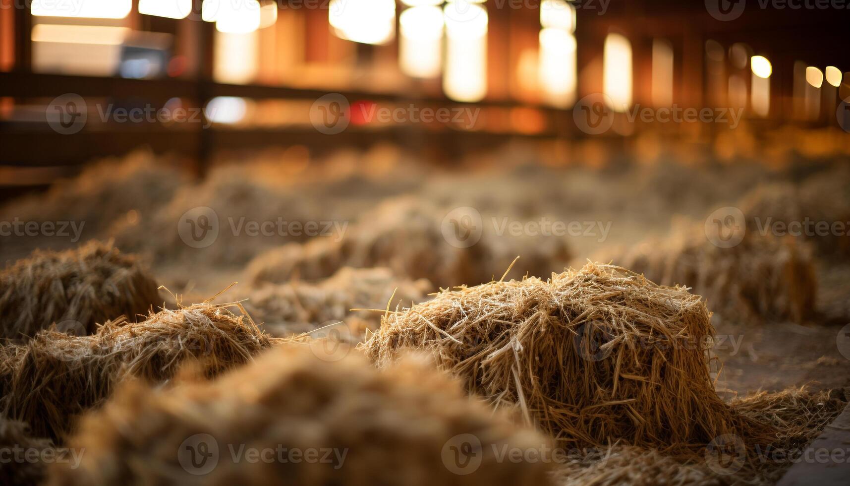 AI generated Close up of ripe wheat bales in a meadow generated by AI photo