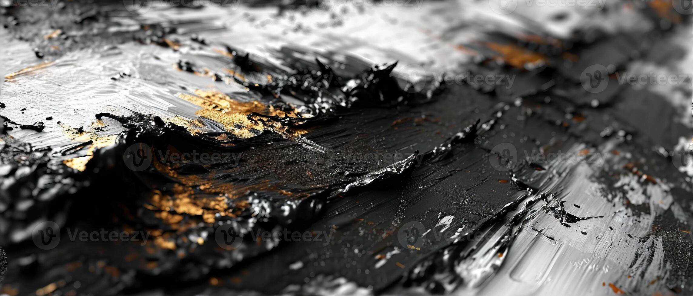 AI generated Macro photography of textured black paint with hints of orange photo