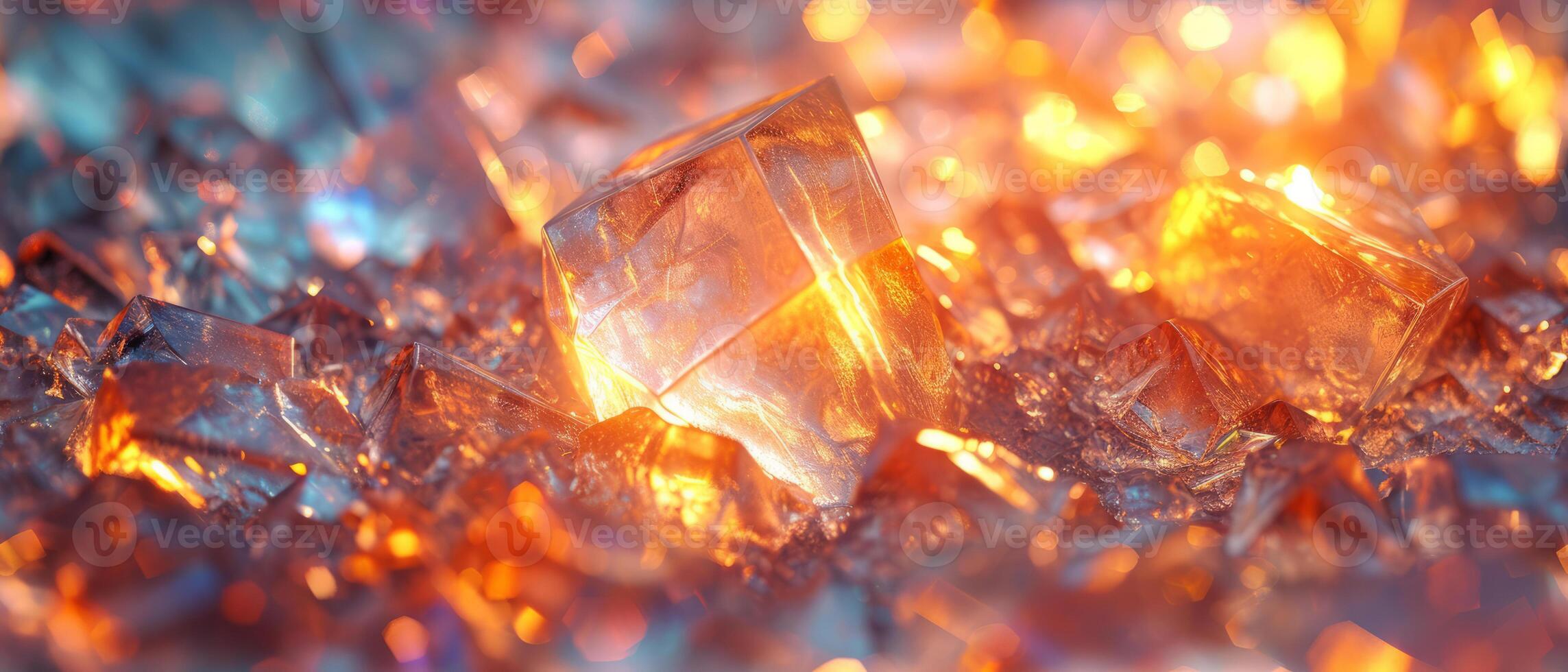 AI generated High-resolution abstract representation of orange and blue hued crystal or glass-like structures photo