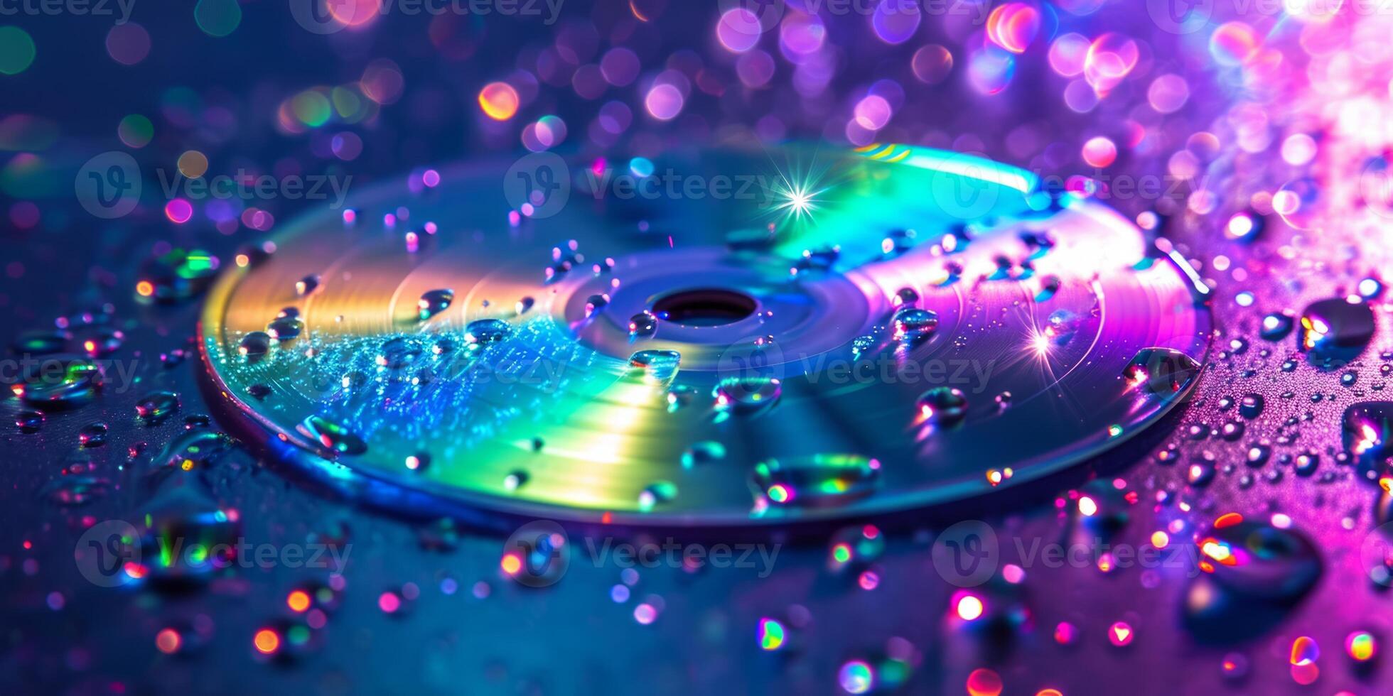 AI generated A CD with water droplets reflecting light photo