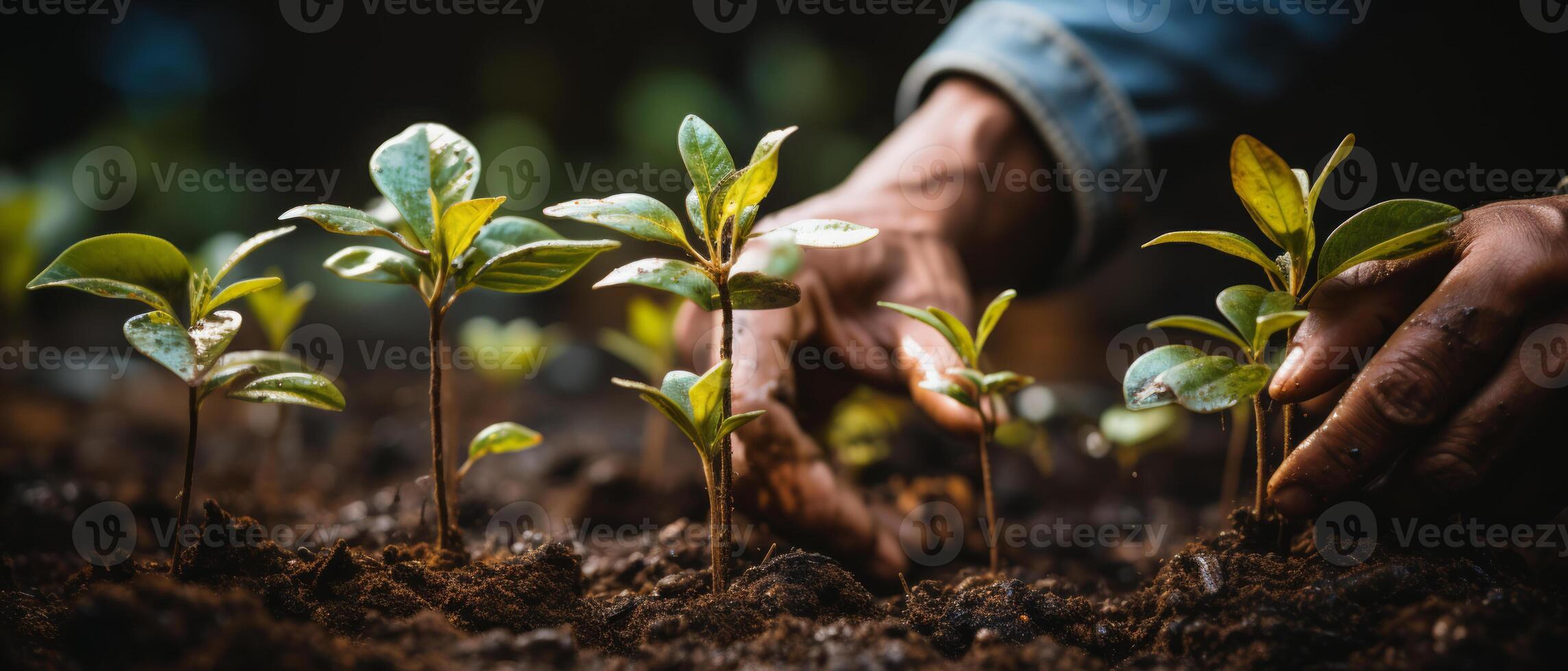 AI generated Sprouting Seedlings in Sunlit Soil photo