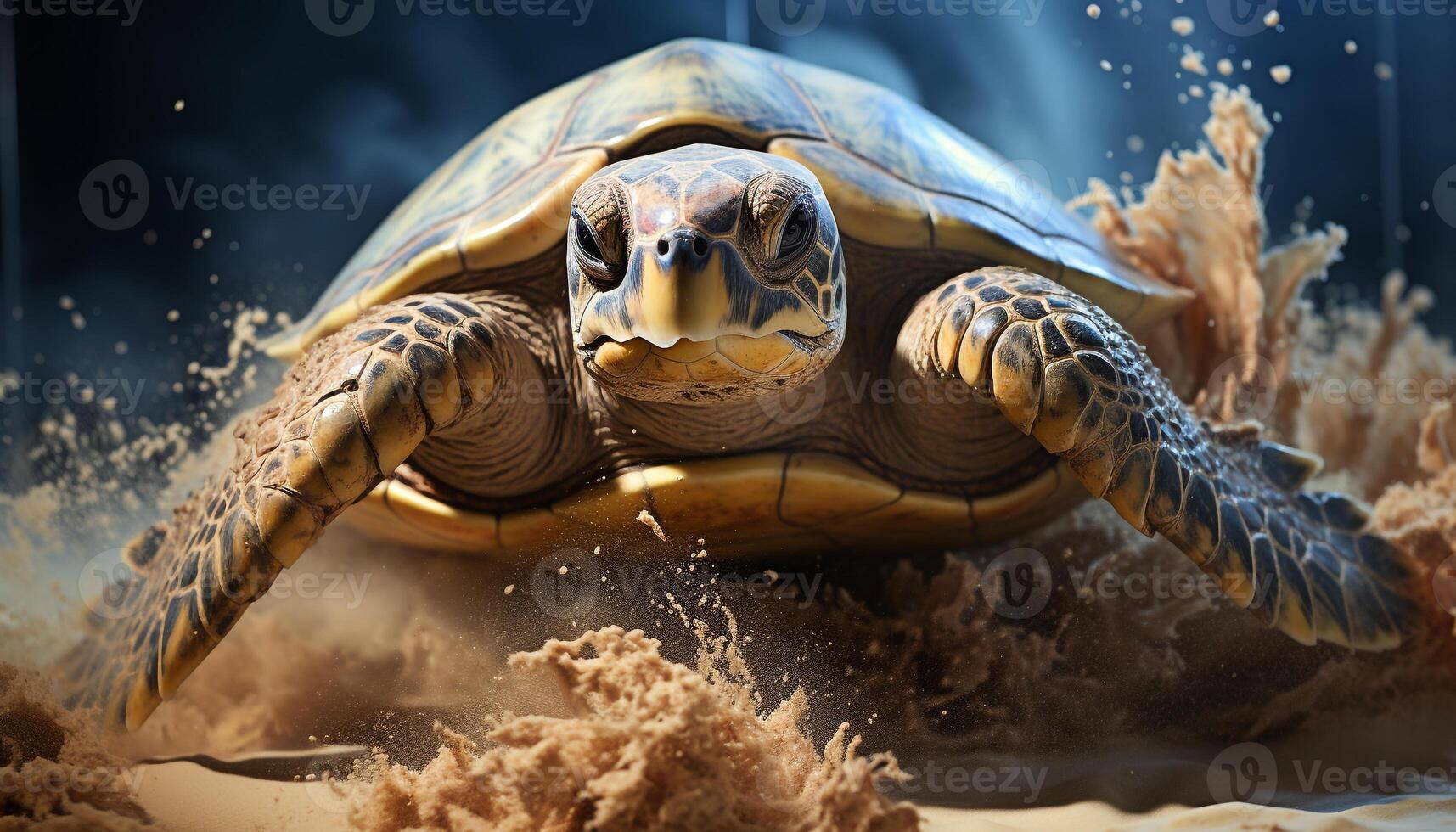 AI generated Slow underwater turtle swimming in the blue sea generated by AI photo