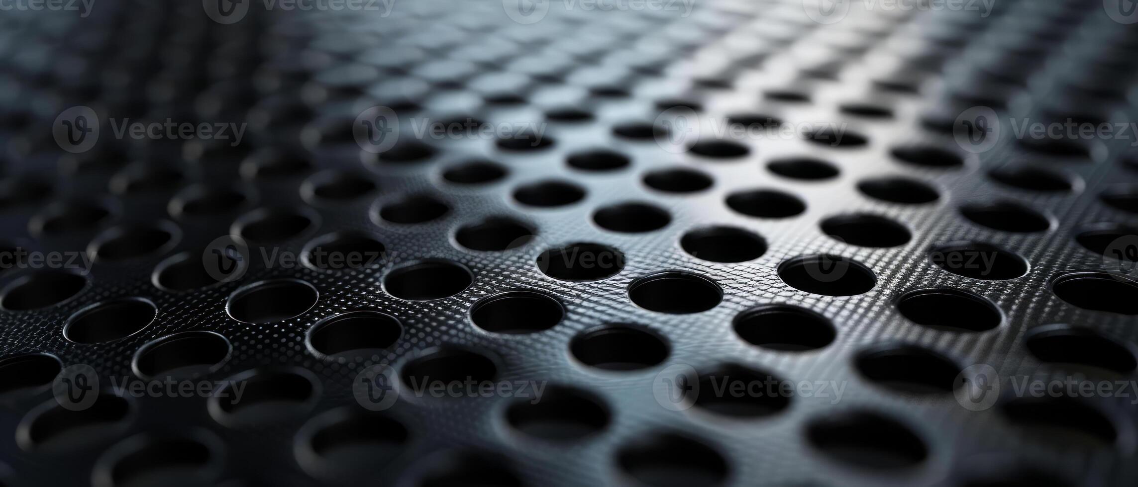 AI generated A detailed view of a black perforated metal plate with a focus gradient photo