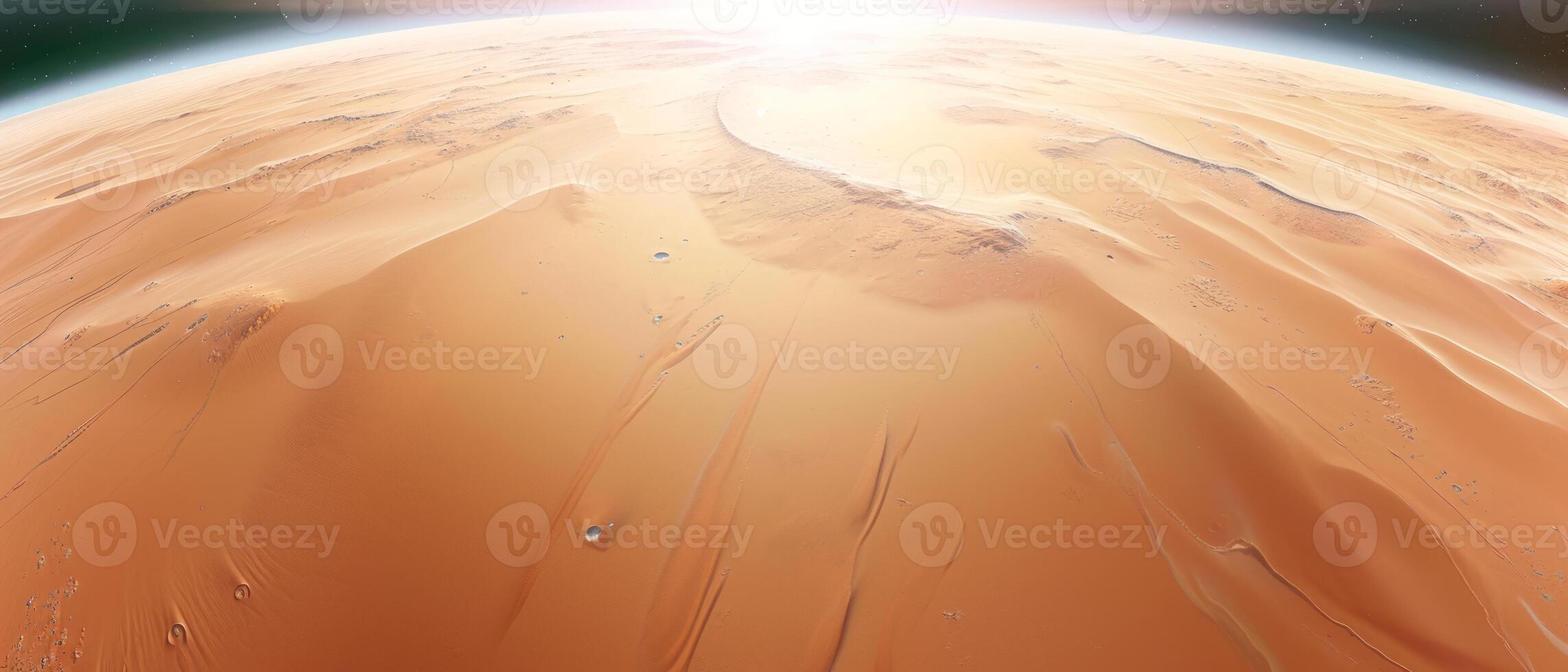 ai generado un ver de el Desierto planeta horizonte desde espacio foto