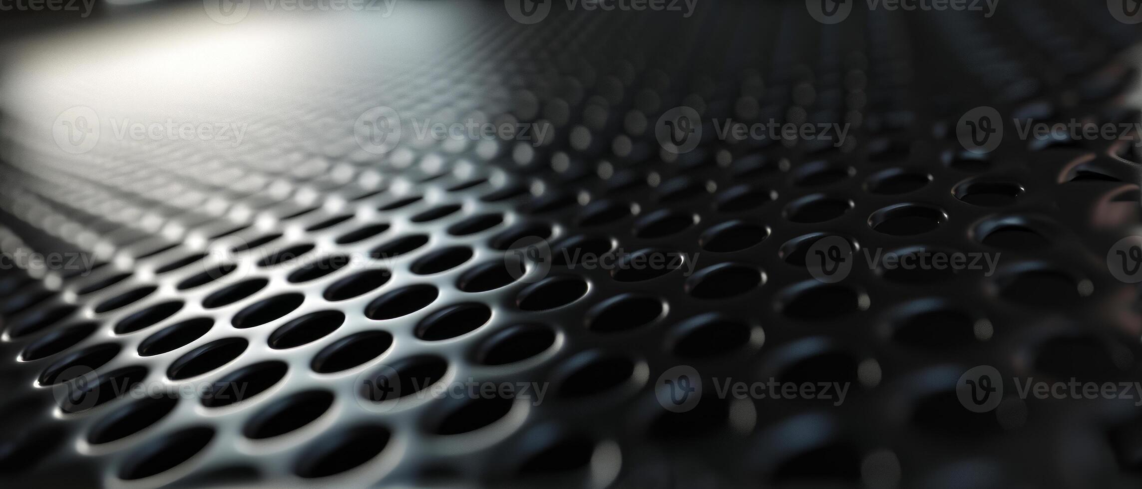 AI generated Macro shot of a black perforated metal surface with circular patterns photo