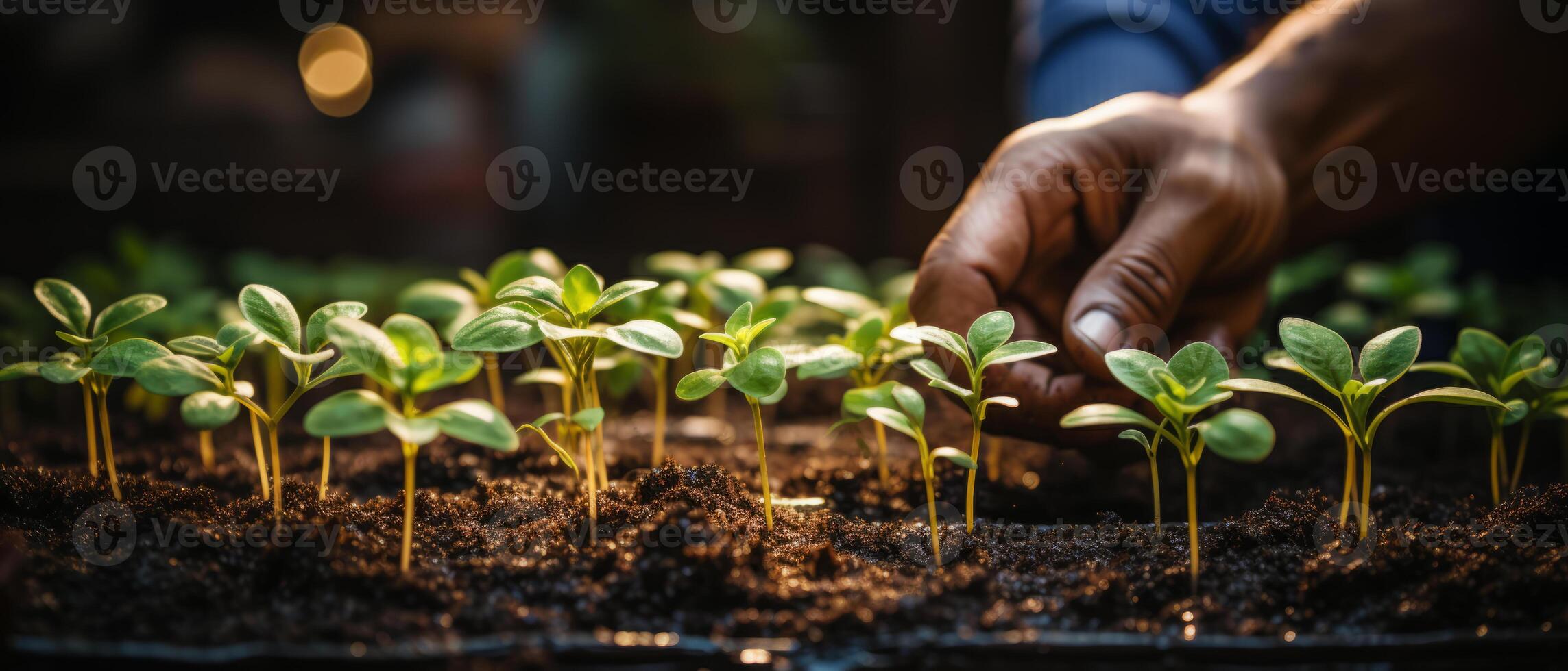 AI generated Sprouting Seedlings in Sunlit Soil photo