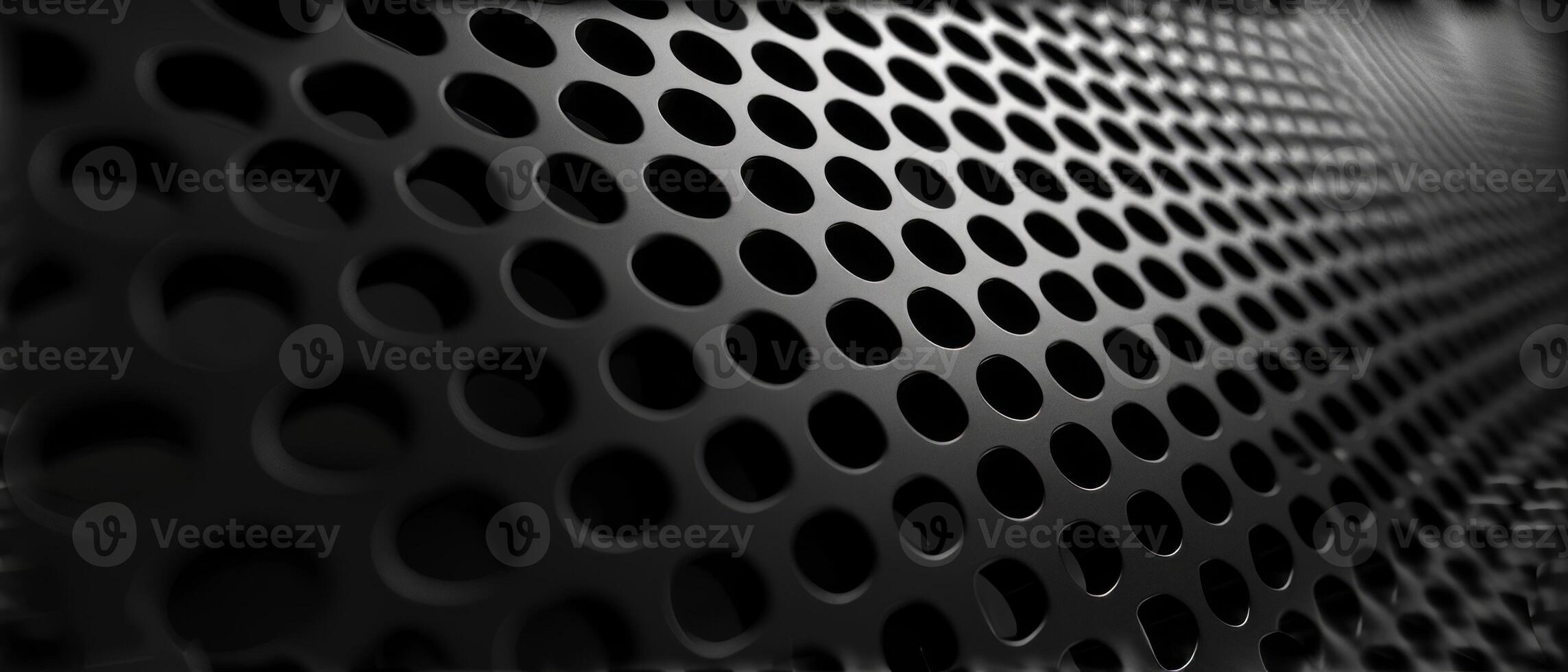 AI generated Macro shot of a black perforated metal surface with circular patterns photo