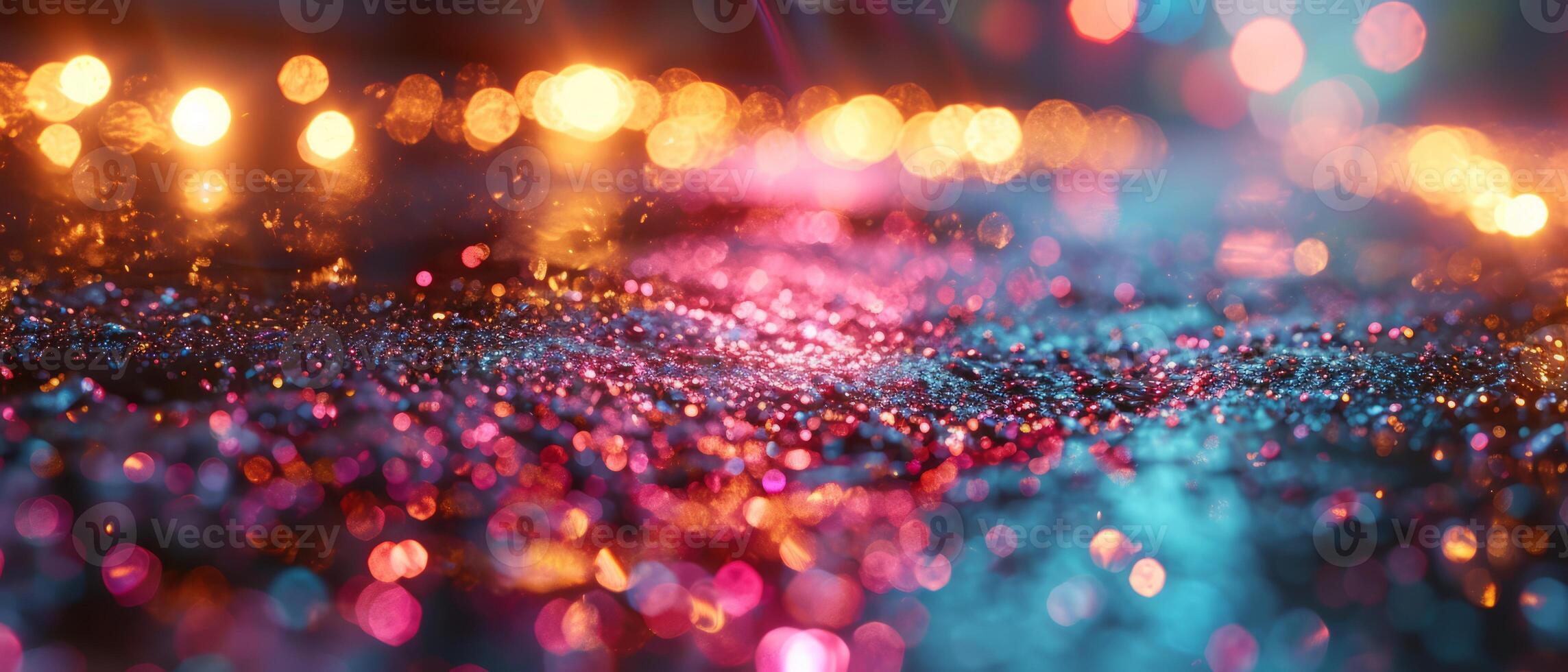 AI generated Iridescent surface with a sparkling glow in neon pink, blue, and gold photo