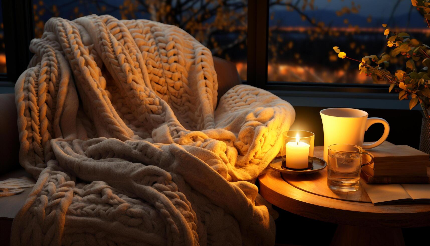 AI generated Cozy winter night candlelight, warmth, comfort, relaxation generated by AI photo