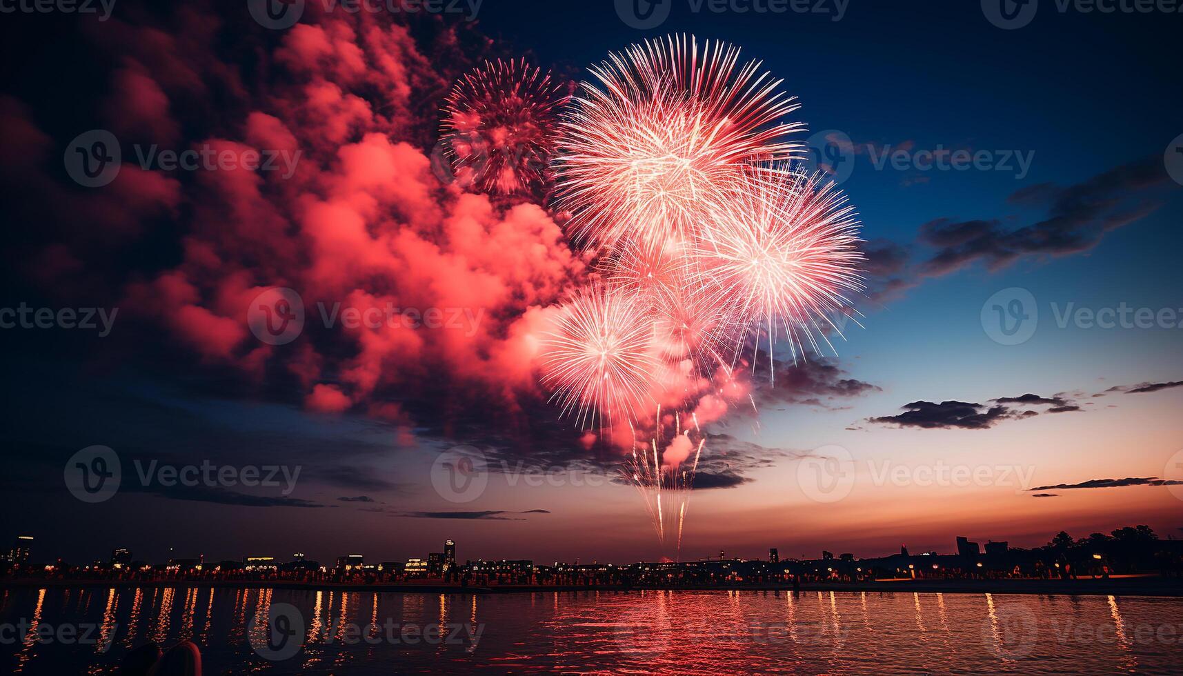 AI generated Vibrant colors explode in the night sky generated by AI photo