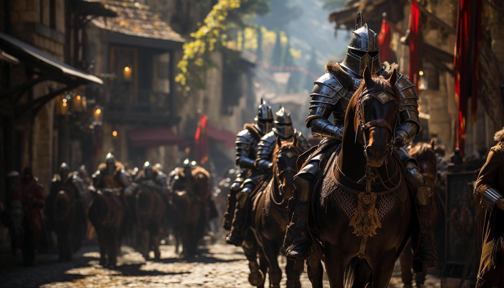 AI generated Men riding horses in a traditional festival parade generated by AI photo