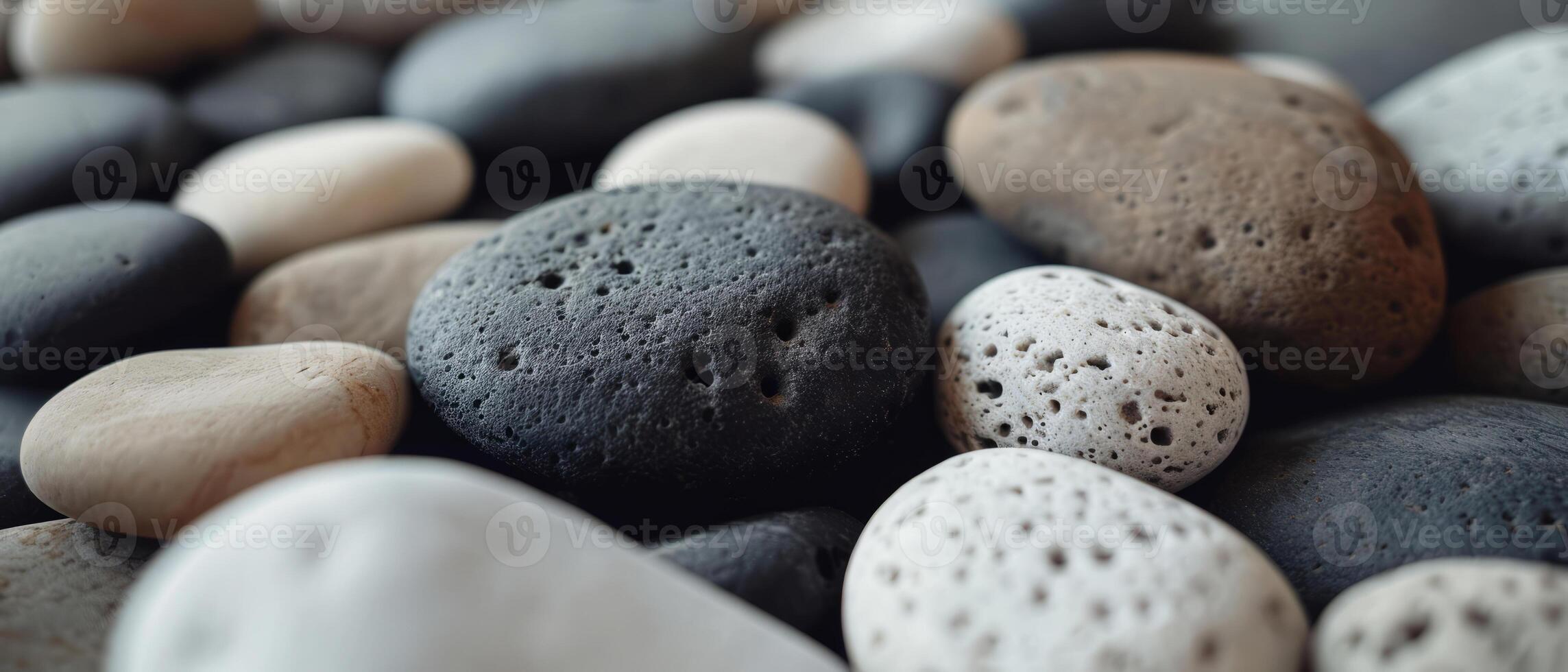 AI generated Tranquil Seashore Pebbles Basking in the Gentle Morning Sunlight photo