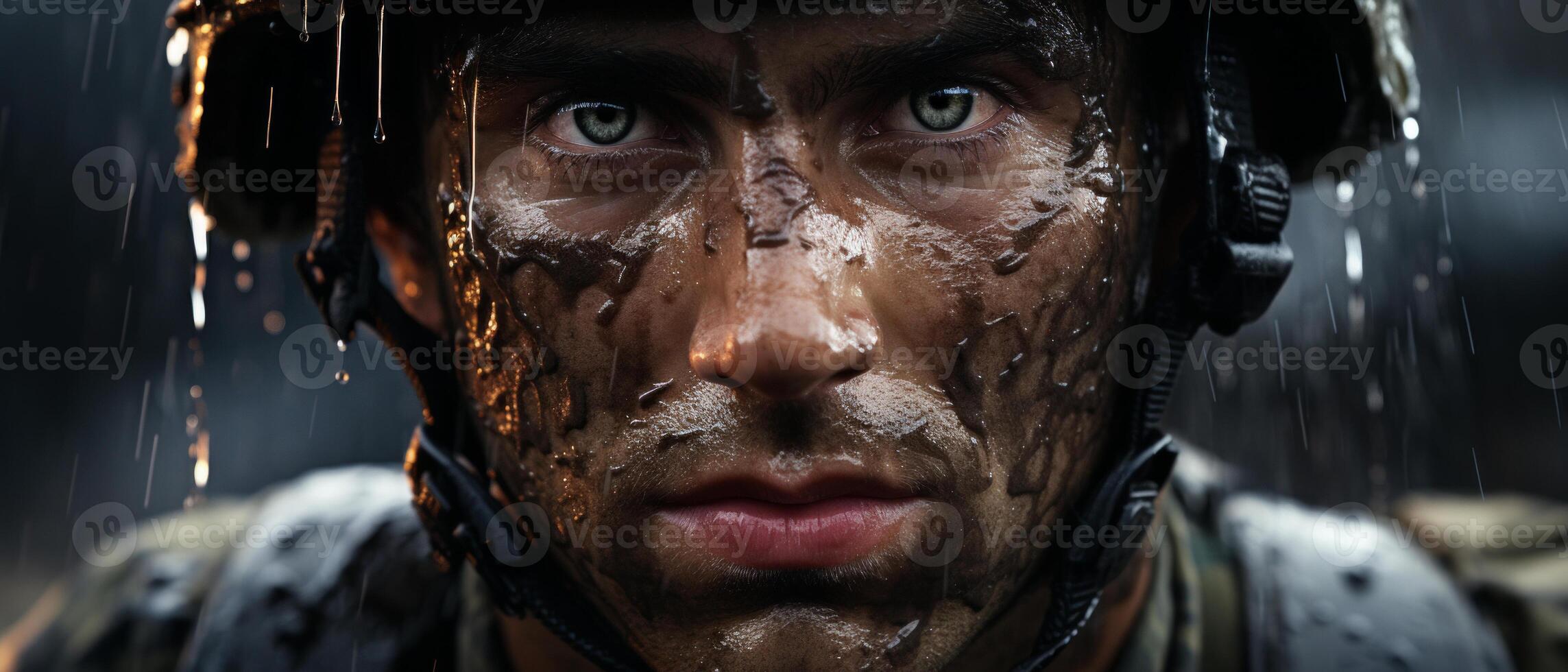 AI generated Soldier's Resilience in the Rain photo