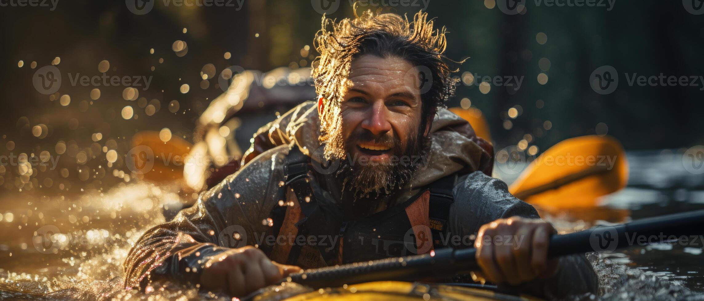 AI generated Adventurous Kayaker Conquering Rapids photo