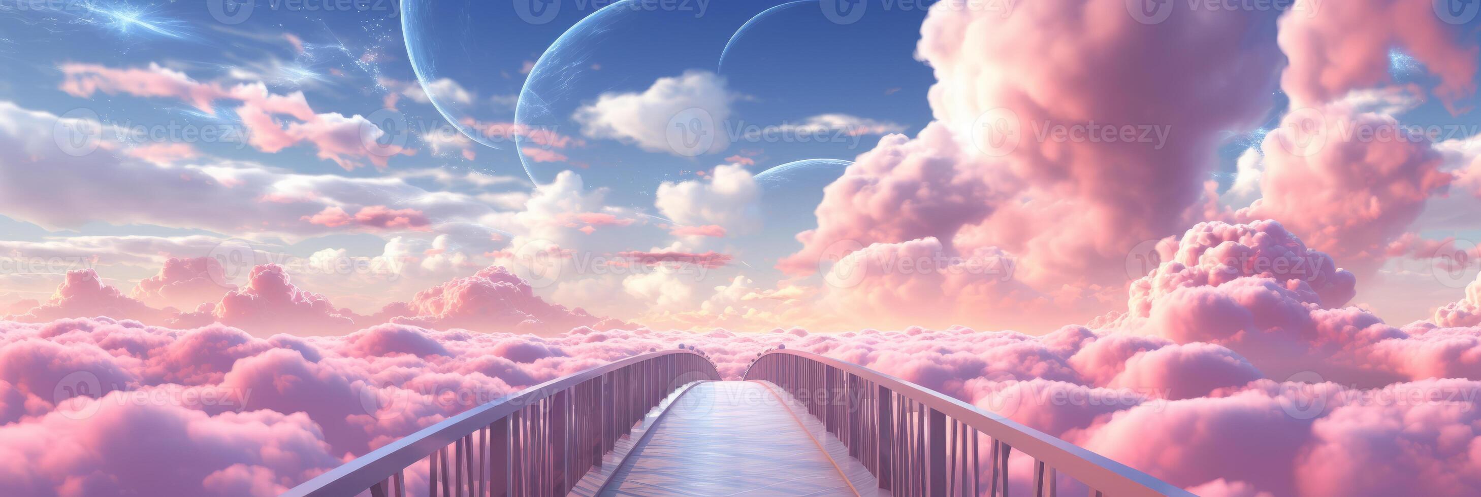 AI generated Bridge to the Heavens Amidst Pink Clouds photo