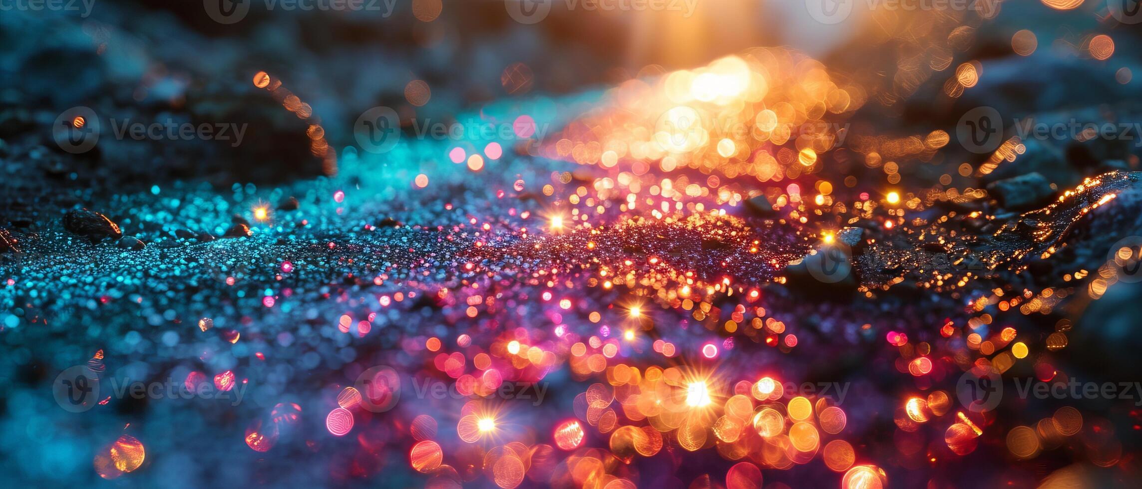 AI generated Iridescent surface with a sparkling glow in neon pink, blue, and gold photo