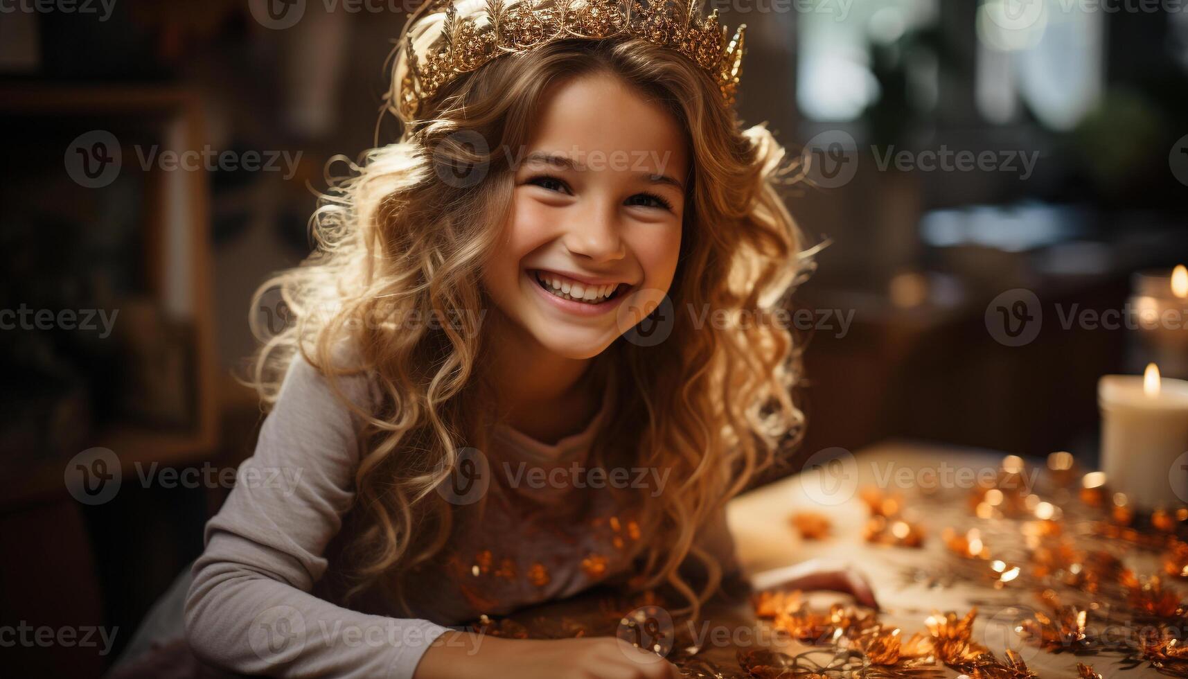 AI generated Smiling woman enjoying Christmas decorations in cozy home generated by AI photo