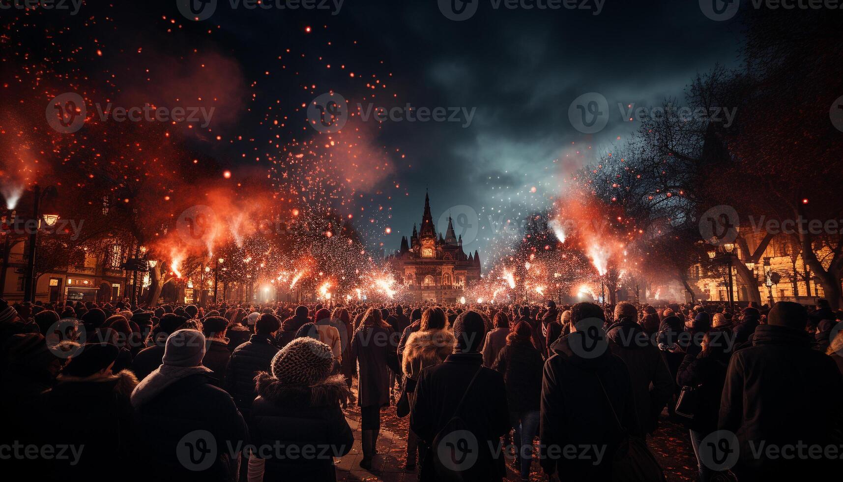 AI generated Night celebration, crowd, religion, cultures, fire, natural phenomenon, event, spectator generated by AI photo