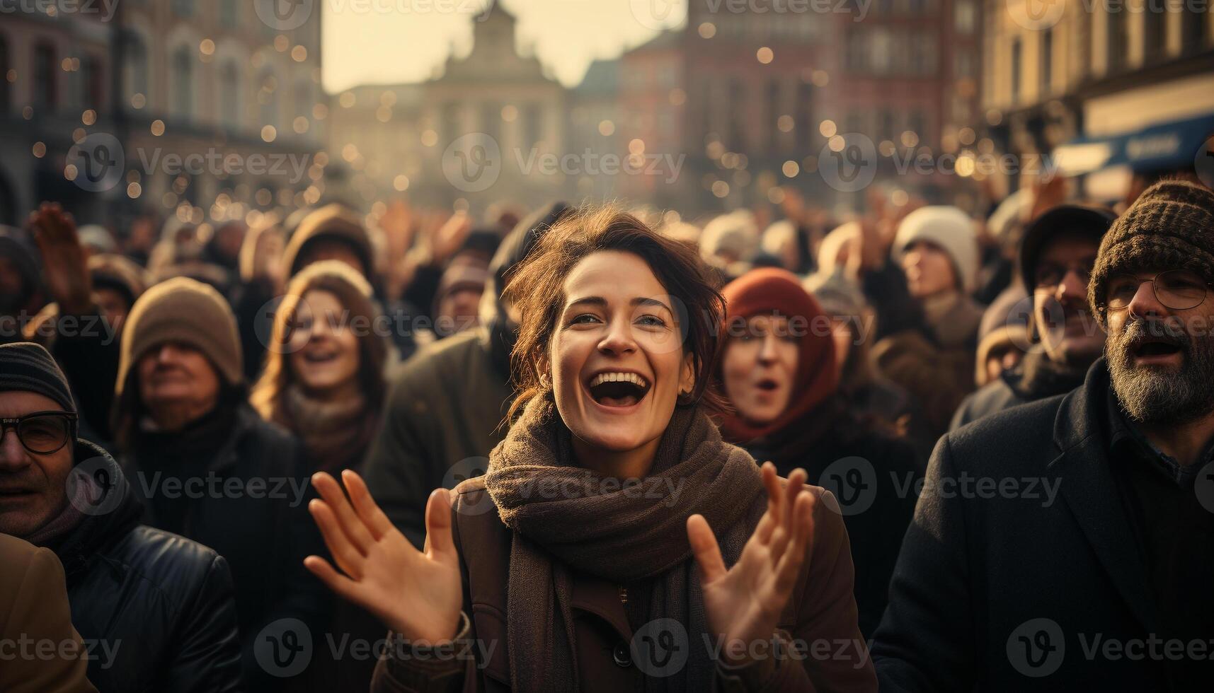 ai generado un alegre grupo de joven adultos disfrutando ciudad la vida nocturna generado por ai foto