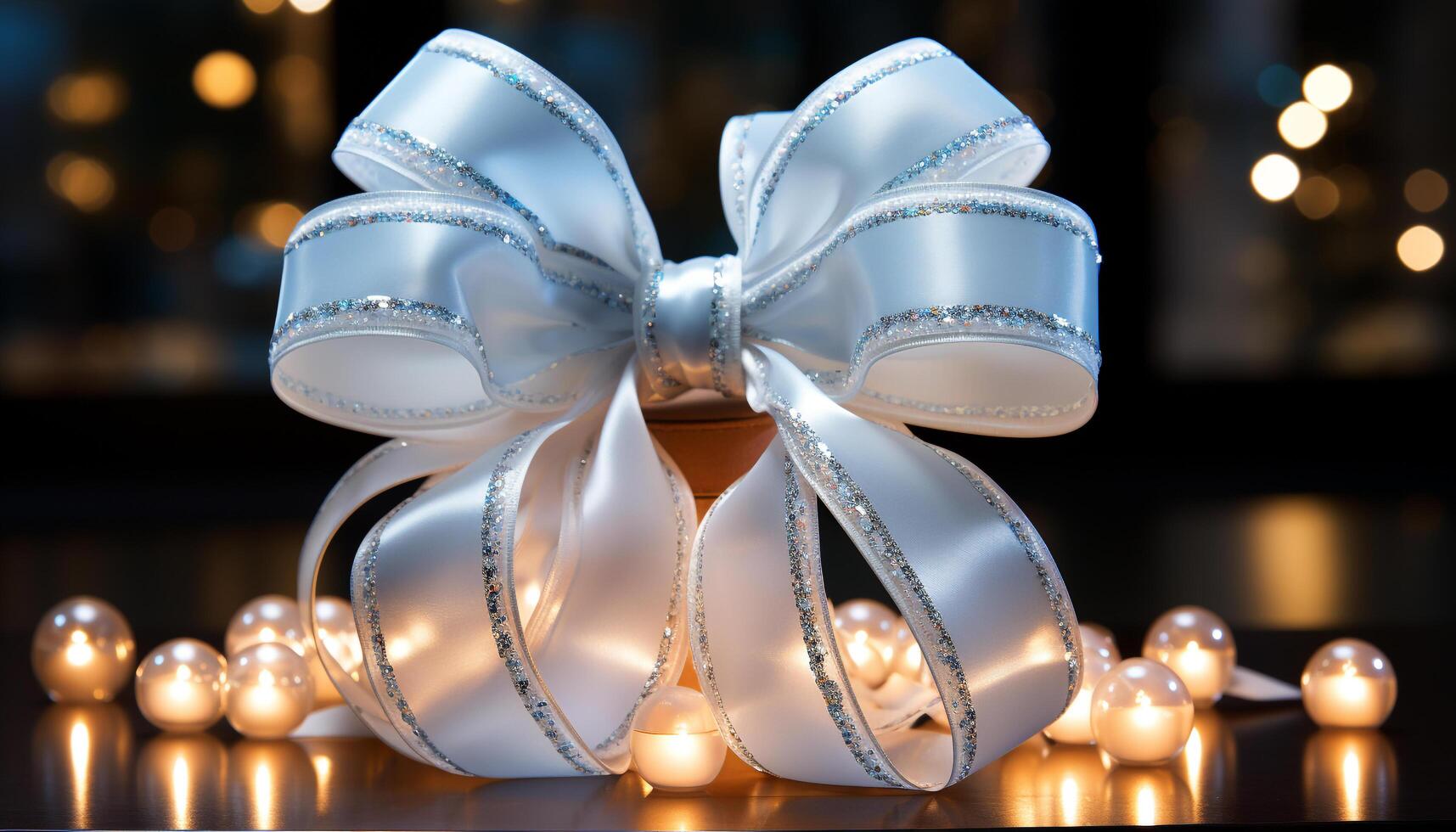 AI generated Shiny gift box illuminated with Christmas lights generated by AI photo