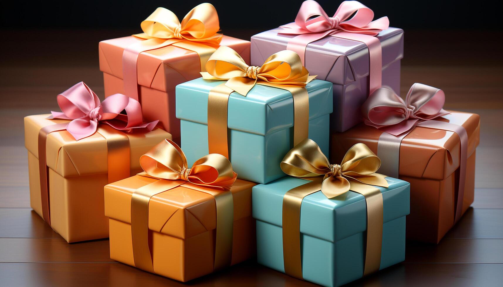AI generated A vibrant gift box wrapped in shiny paper generated by AI photo