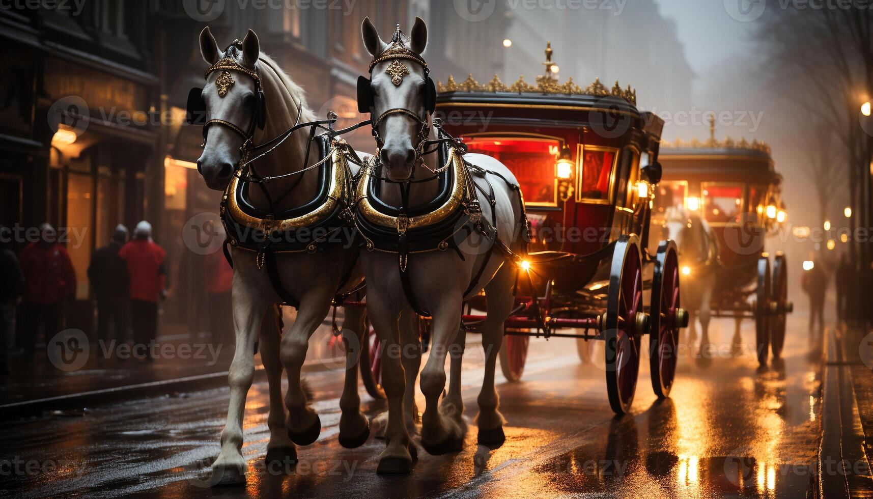 AI generated Horse carriage illuminates night, showcasing indigenous culture generated by AI photo