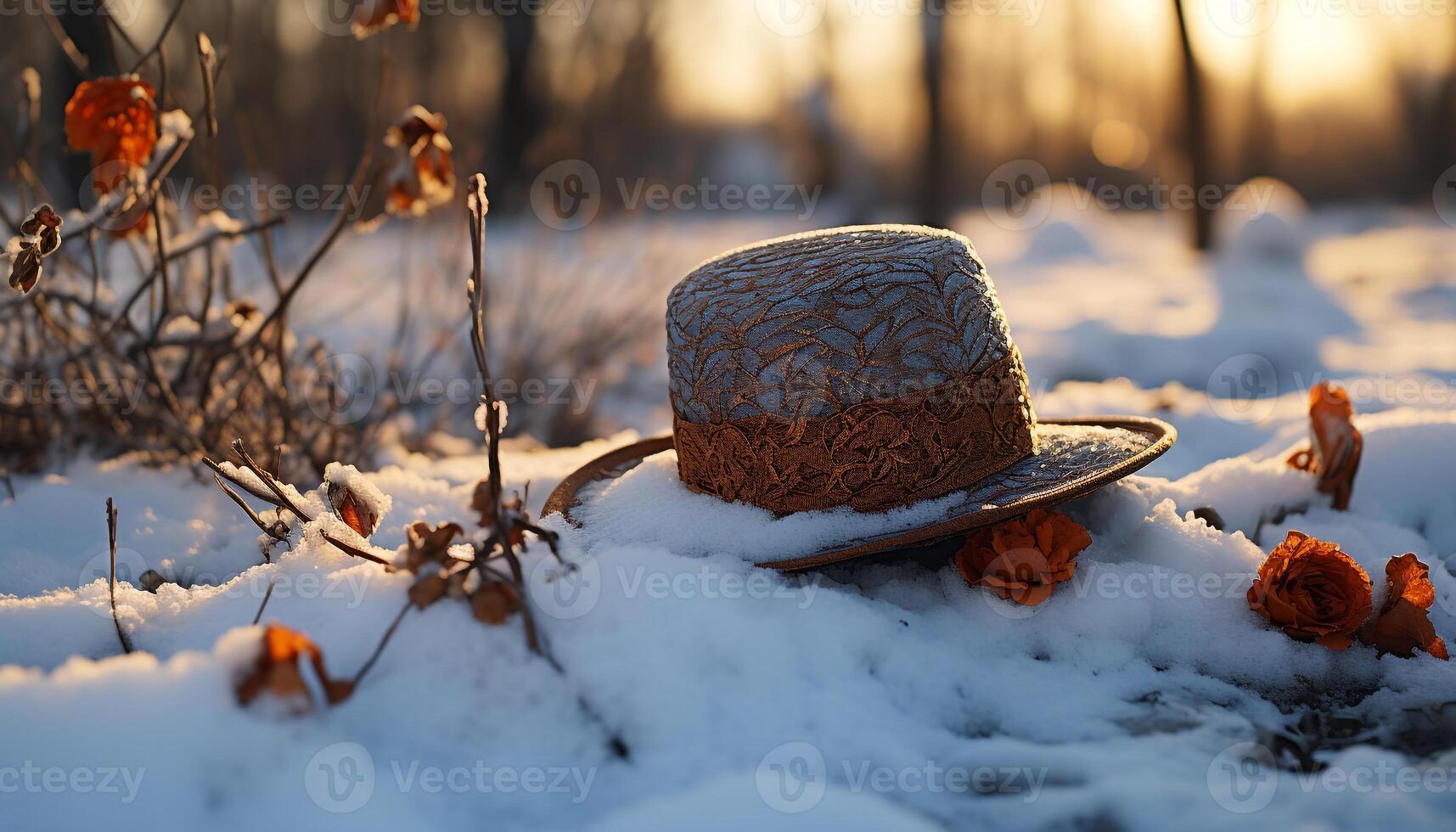 AI generated Winter forest snow covered trees create a magical scene generated by AI photo