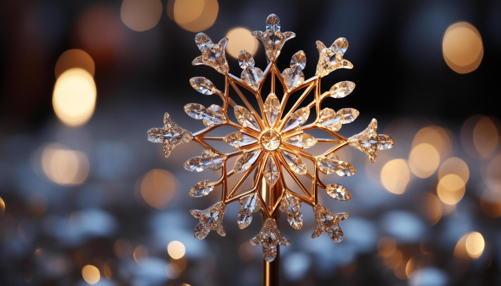 AI generated Glowing snowflake ornament illuminates winter celebration at night generated by AI photo