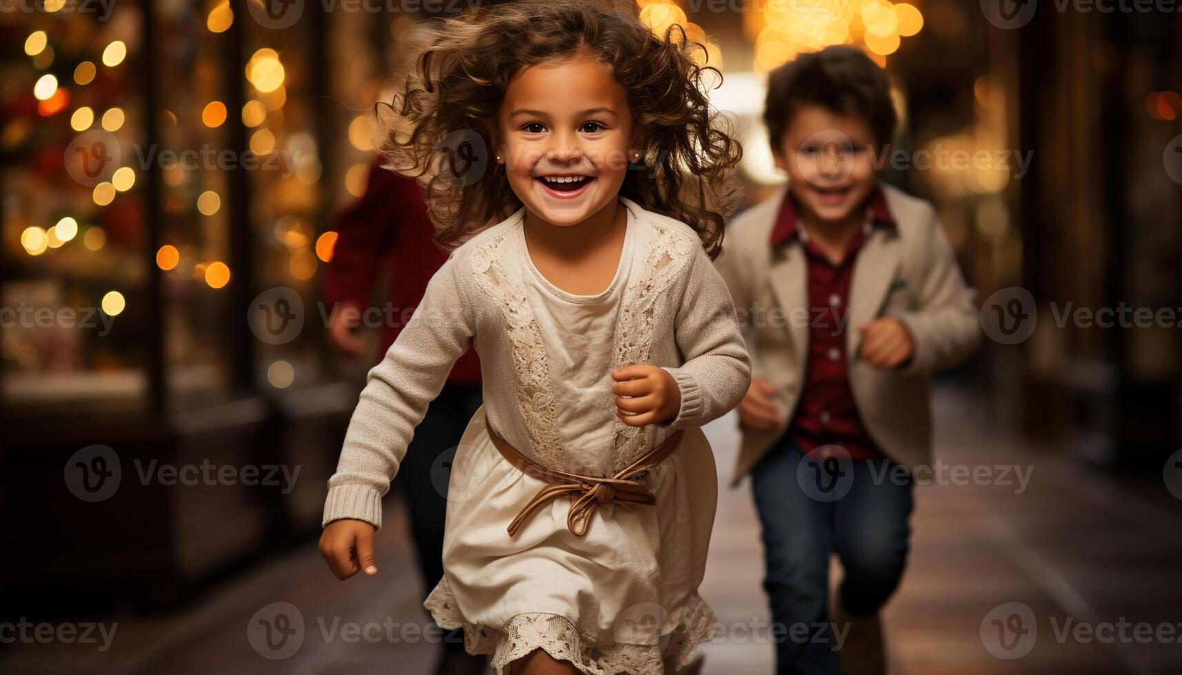 ai generado sonriente niños jugando al aire libre, disfrutando despreocupado infancia generado por ai foto