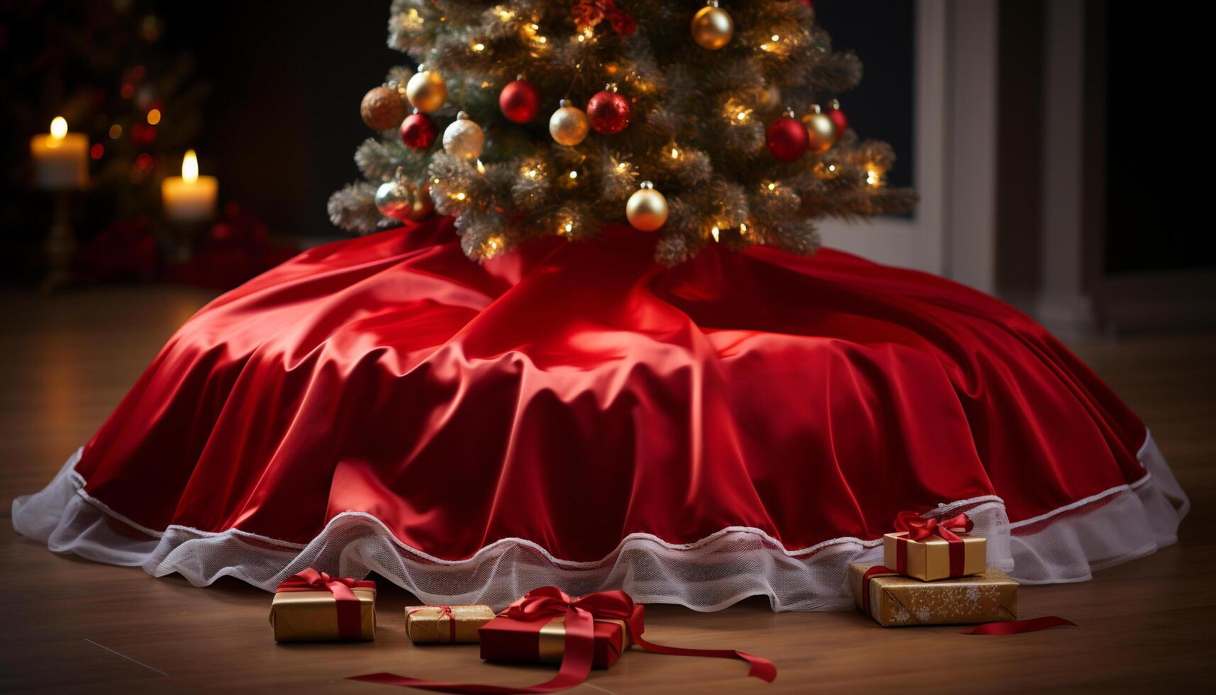 AI generated Christmas tree glowing with illuminated decorations indoors generated by AI photo