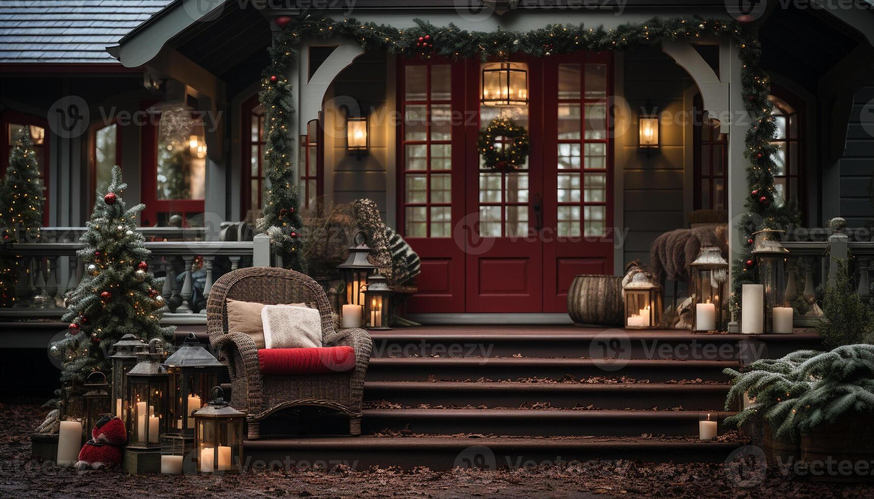 ai generado invierno noche, Navidad árbol ilumina acogedor vivo habitación generado por ai foto