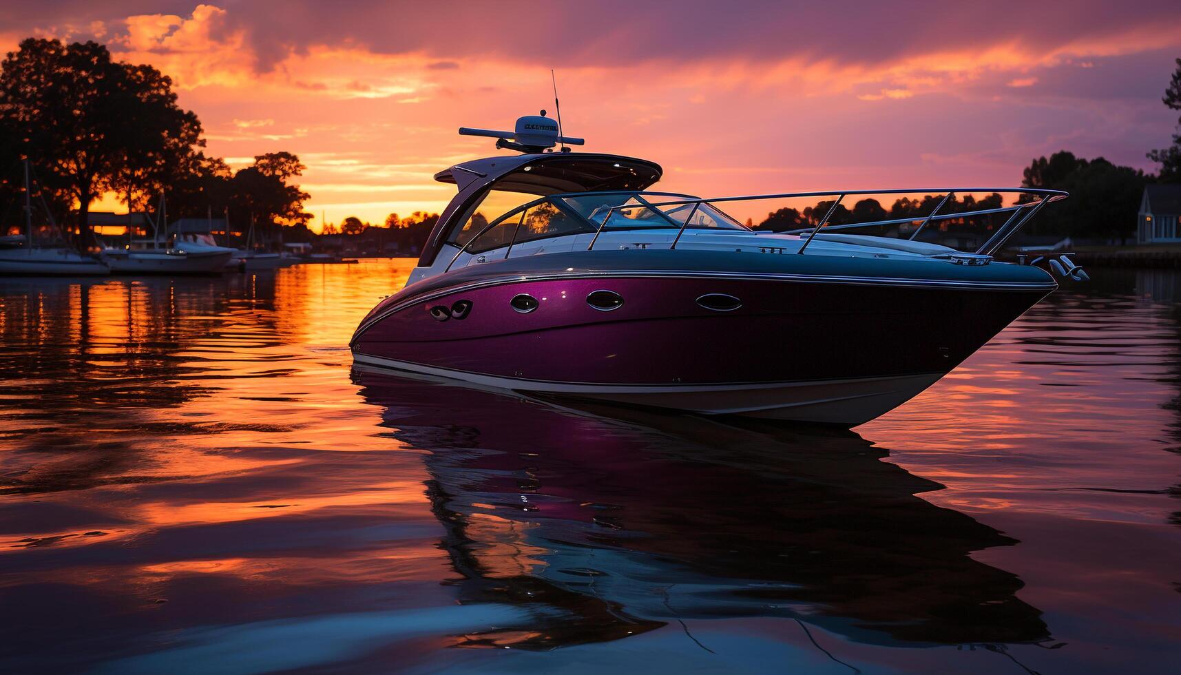 AI generated Yacht sails on tranquil water at sunset generated by AI photo